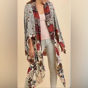 Umgee Floral Vanilla Mix Blossoms Kimono Duster Boho Open Women’s 
Size:M/L